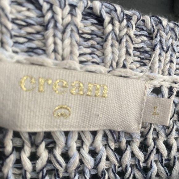 Cream Brand Lightweight Sweater W/Sheer Back Size Large Blue/Cream - Picture 3 of 11